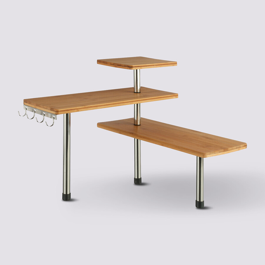 Étagère d'angle 3 niveaux, inox Bambou
