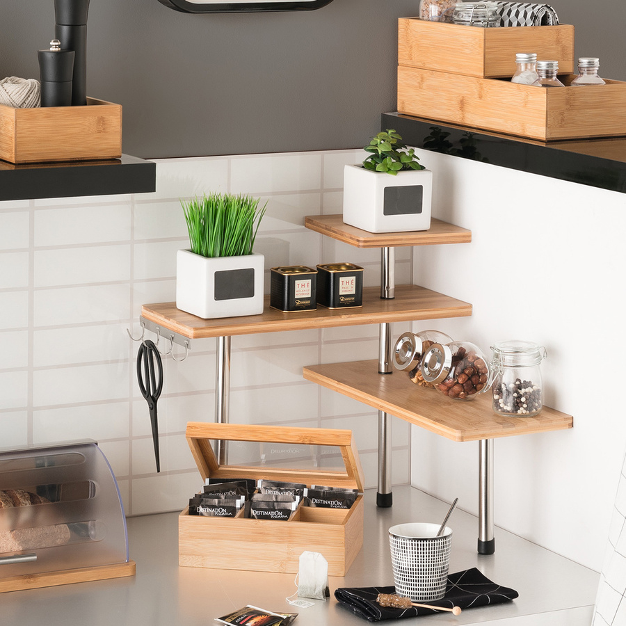 Étagère d'angle 3 niveaux, inox Bambou