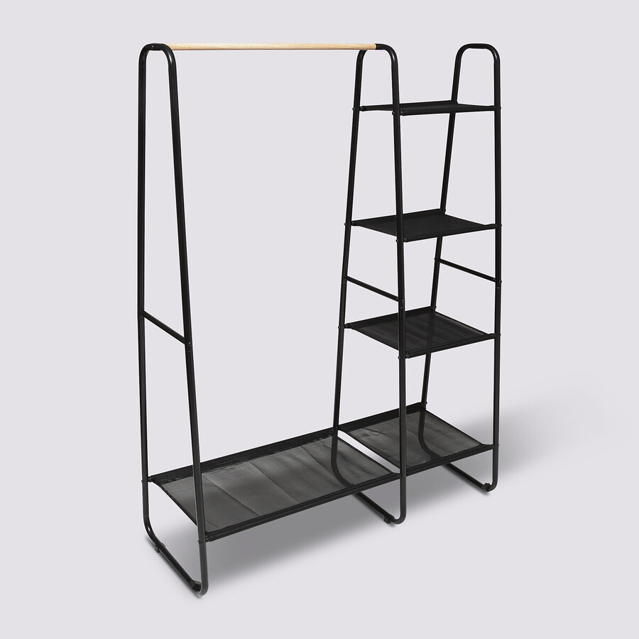 Portant à vêtements avec 4 étagères, noir Blackwood