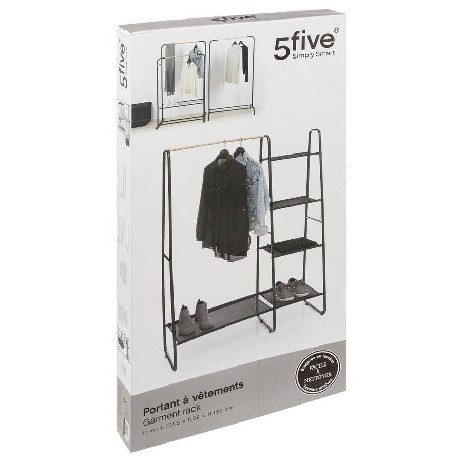 Portant à vêtements avec 4 étagères, noir Blackwood