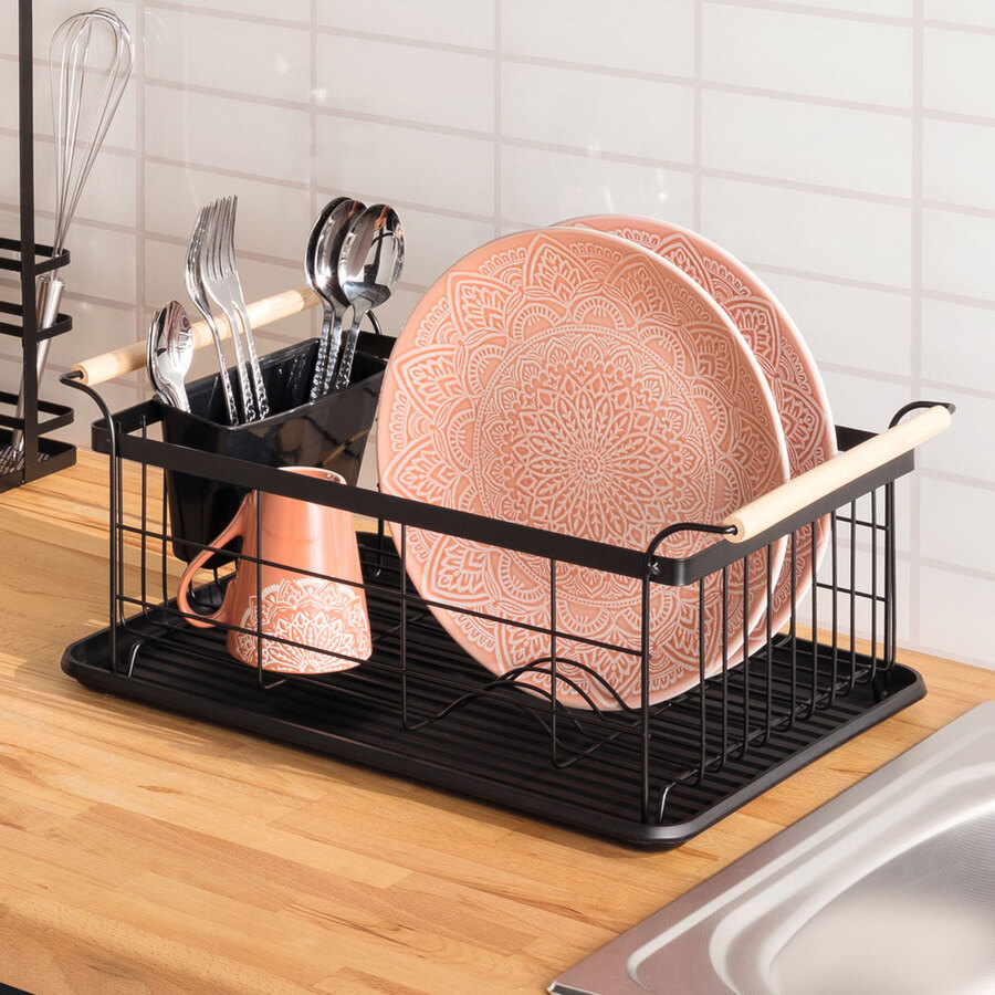 Égouttoir fer avec plateau, noir Blackwood