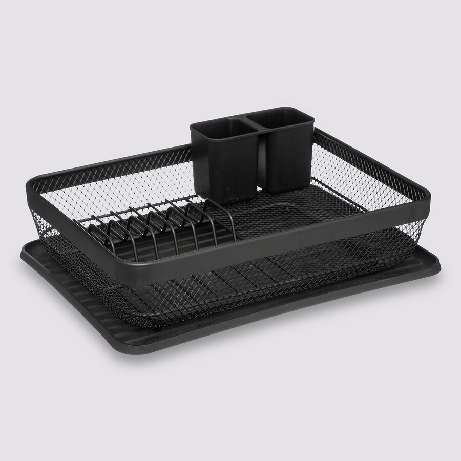 Égouttoir métal  avec plateau, noir Mayaj