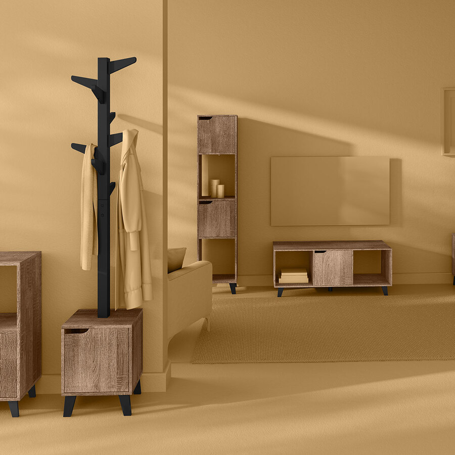 Porte-manteaux effet chêne naturel, noir Mix'n modul