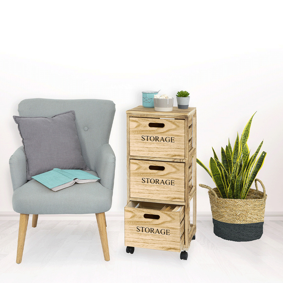 Tour 3 portes à roulettes en bois Cagette