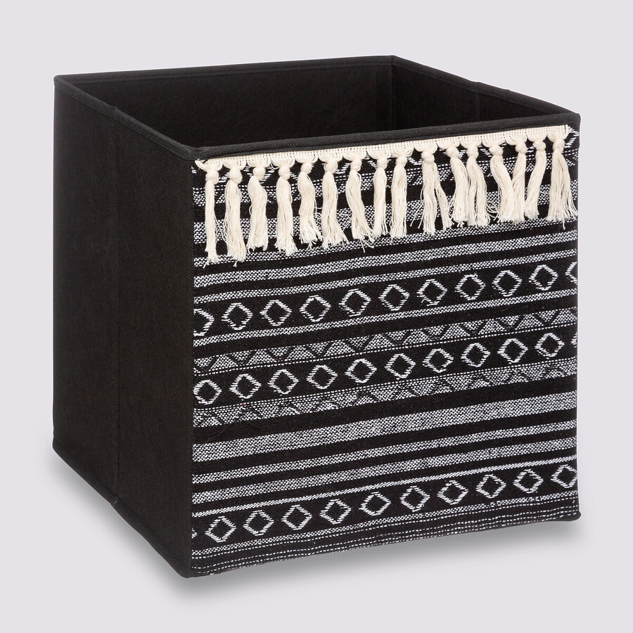 Panier tissu 31x31cm, noir/blanc pompons Mix'n modul