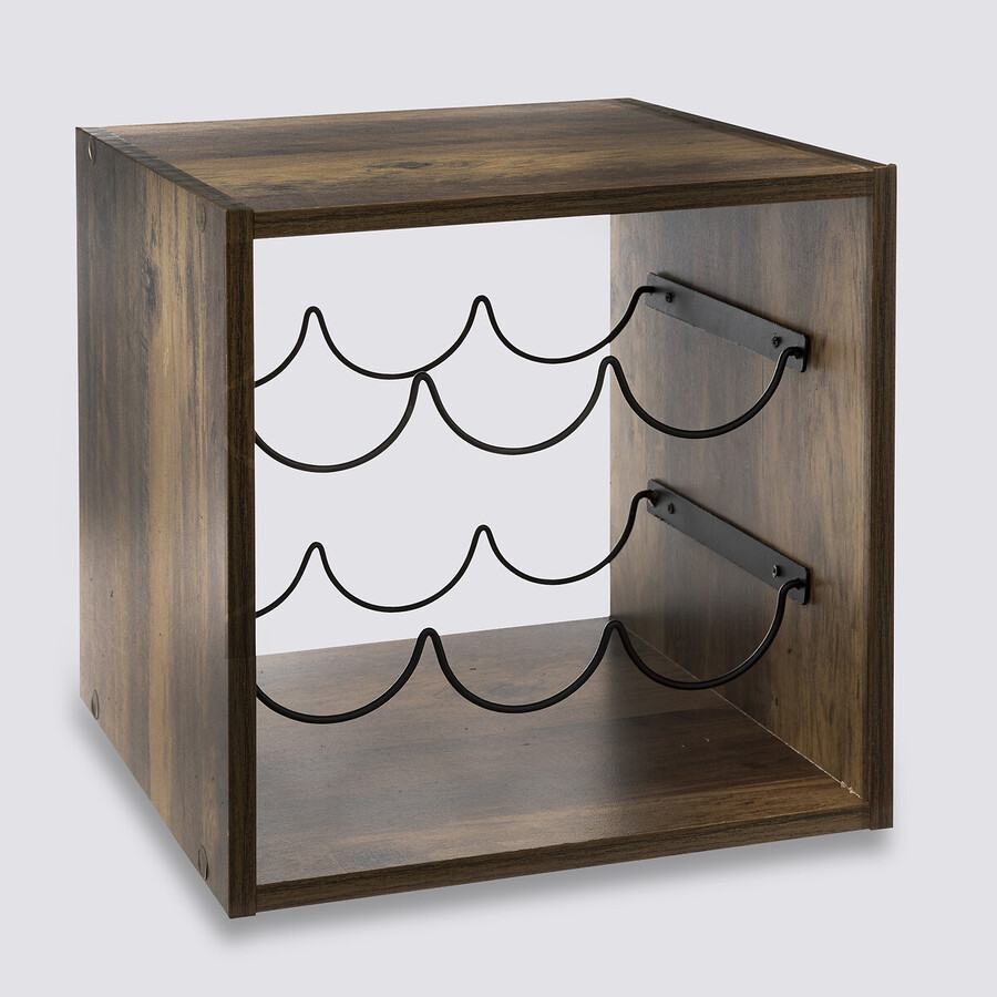 Rangement 6 bouteilles indus, effet bois foncé Mix'n modul