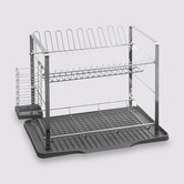 Égouttoir métal 2 niveaux avec plateau, gris