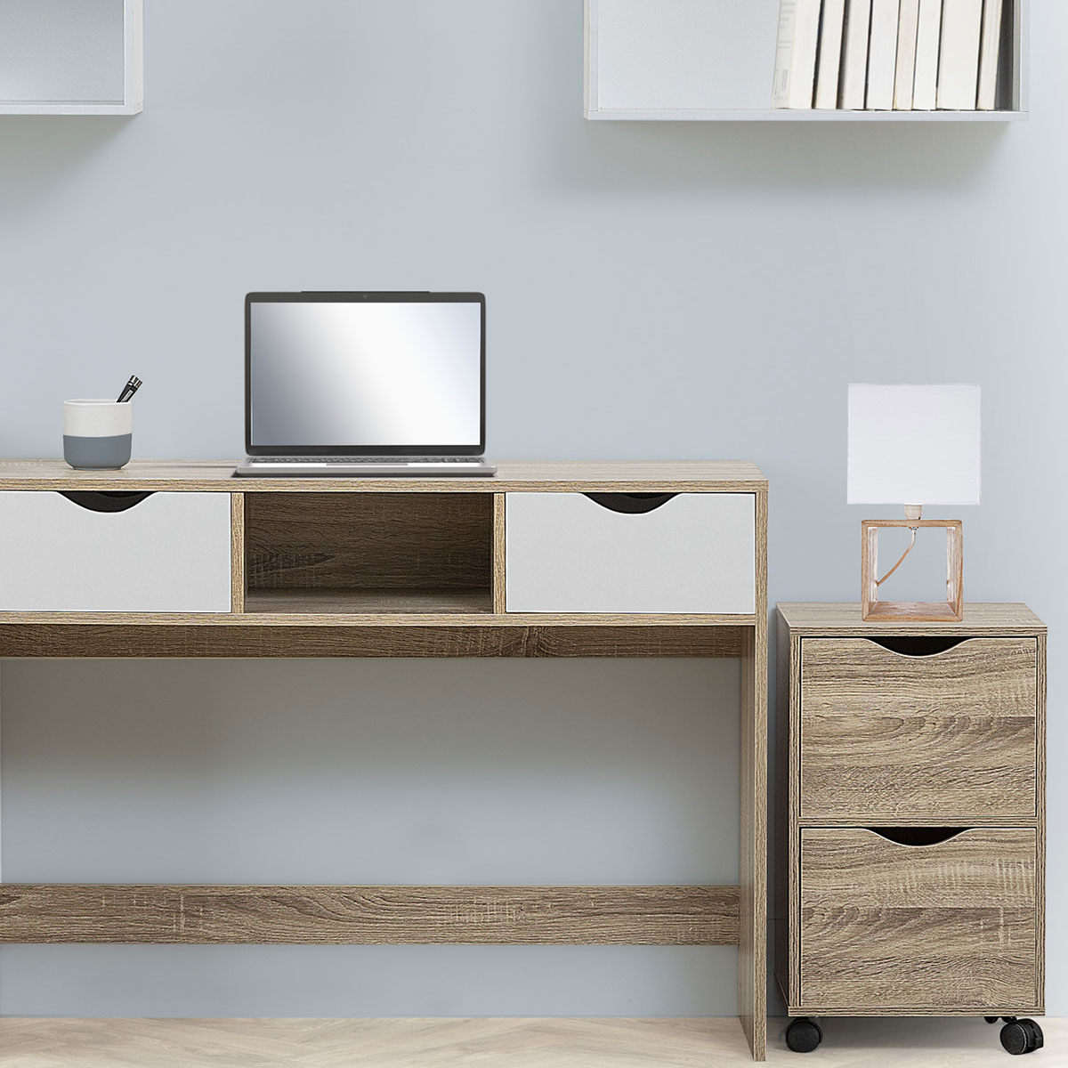 Tour 2 portes à roulettes, effet bois 