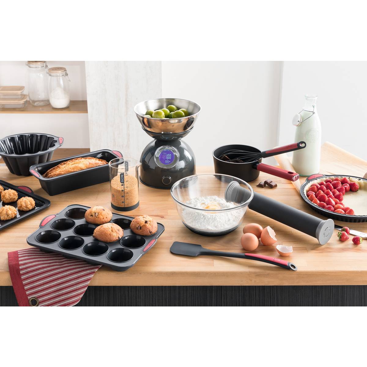 Moule à tarte 26cm silicone- noir,rouge Silitop