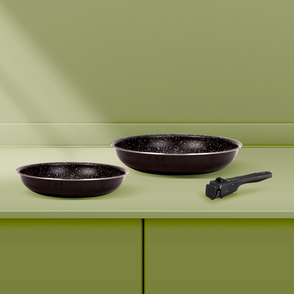 2 poêles aluminium poignée amovible, 24/28 cm Amovible