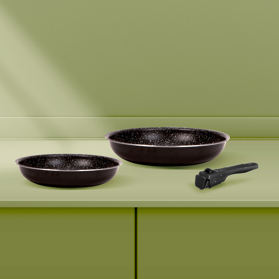 2 poêles aluminium poignée amovible, 24/28 cm Amovible