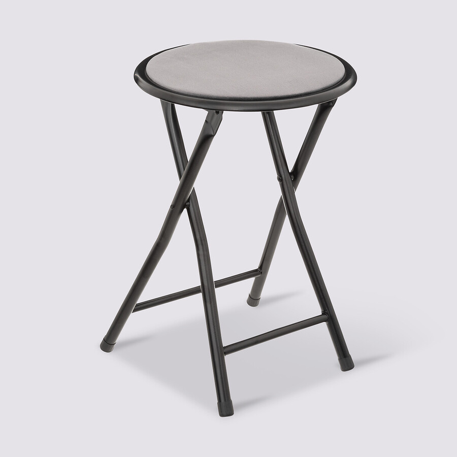 Tabouret pliant, velours gris 