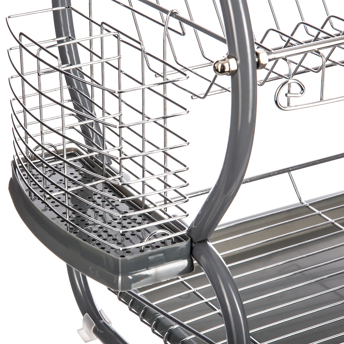 Égouttoir métal 2 niveaux avec plateau, gris