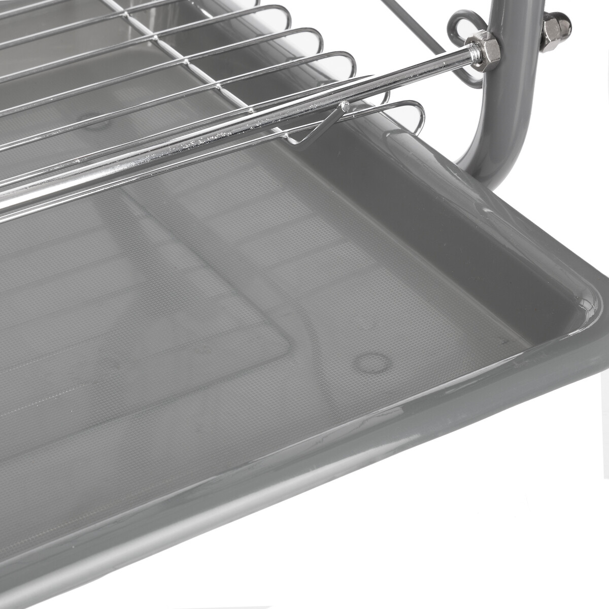 Égouttoir métal 2 niveaux avec plateau, gris