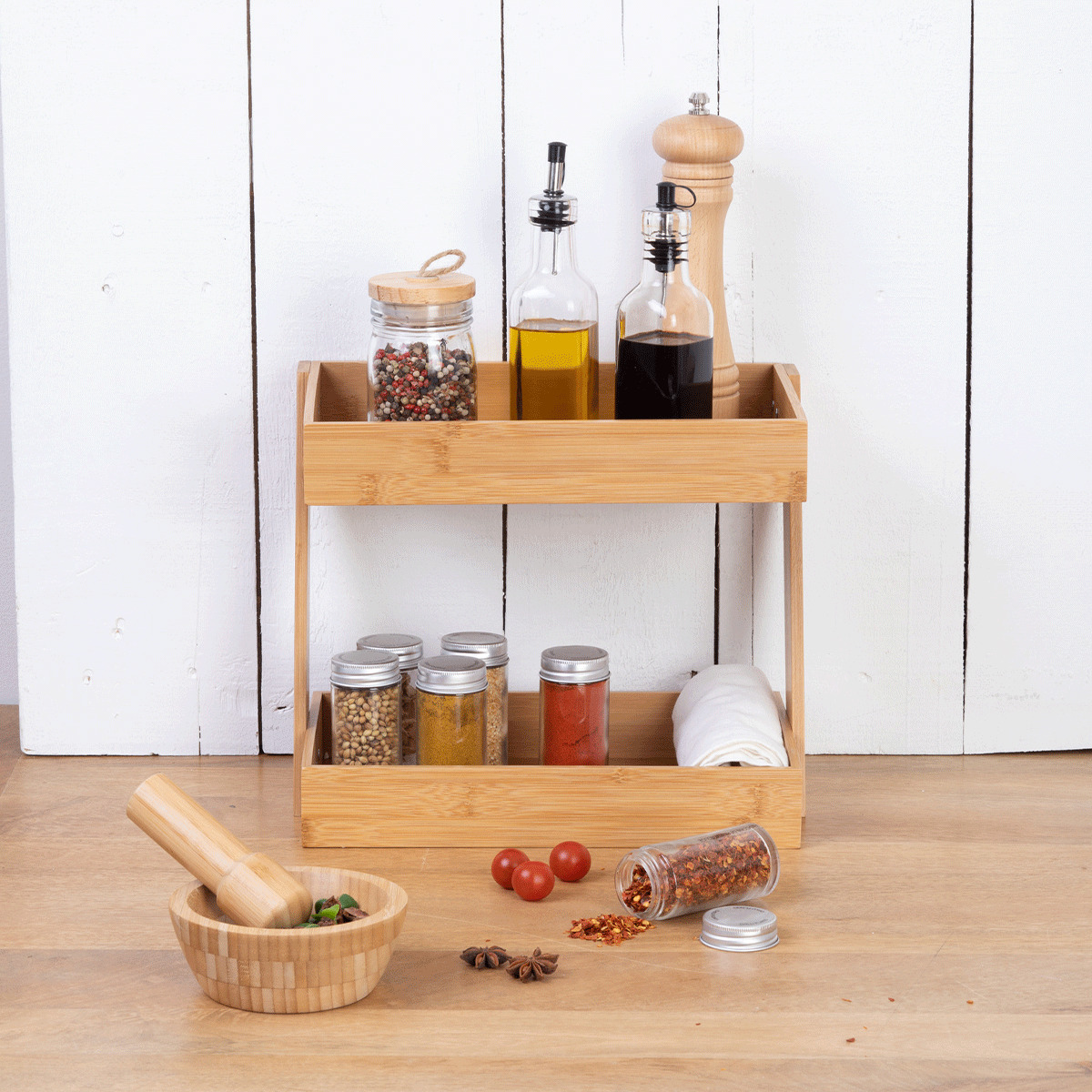 Organiseur 2 plateaux, grand modèle Bambou