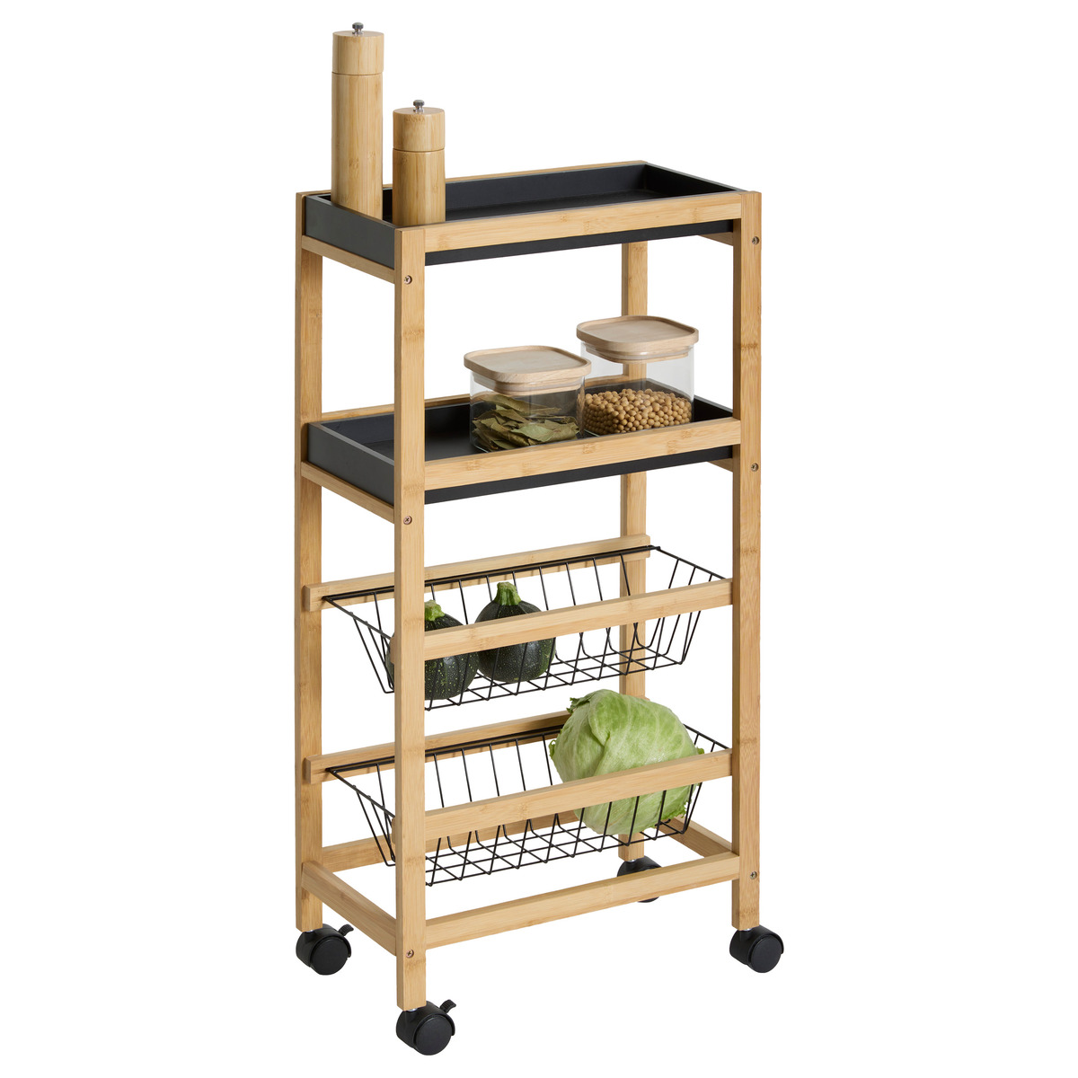 Desserte étroite 3 niveaux, noir Black bambou