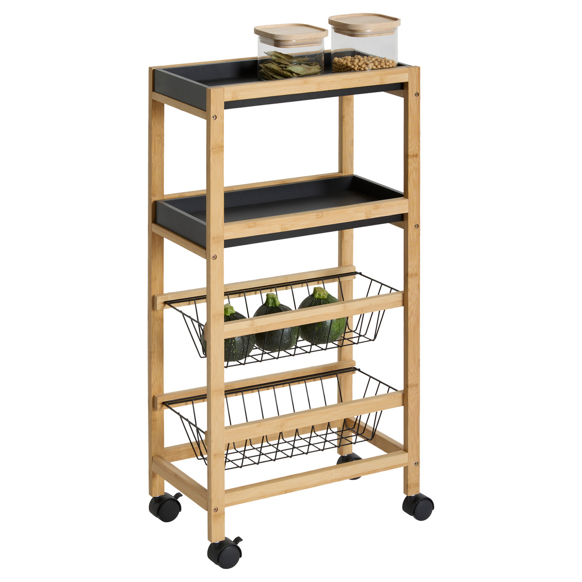 Desserte étroite 3 niveaux, noir Black bambou