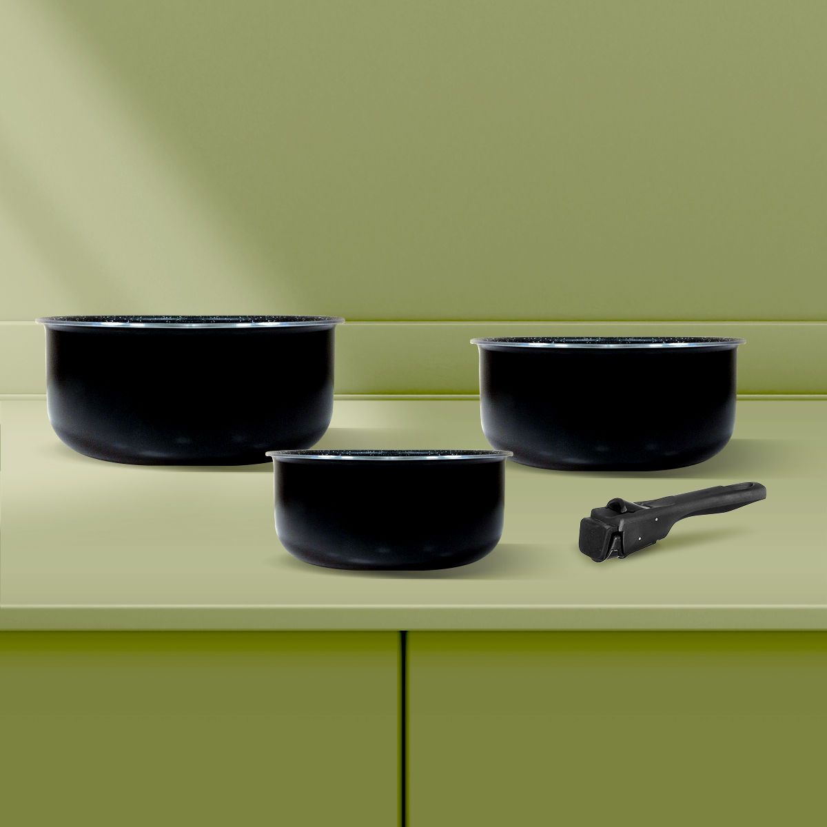 3 casseroles aluminium poignée amovible, 16/18/20cm Amovible