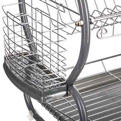 Égouttoir métal 2 niveaux avec plateau, gris 