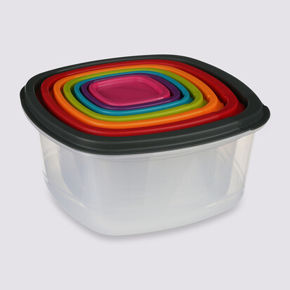 7 boîtes de conservation carrées, plastique Colors