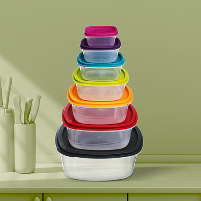 7 boîtes de conservation carrées, plastique Colors