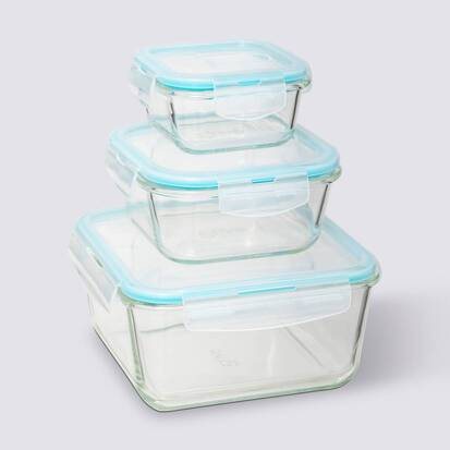 3 grandes boîtes carrées de conservation verre Clipeat