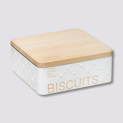 Boîte biscuits métal, blanc Scandi nature