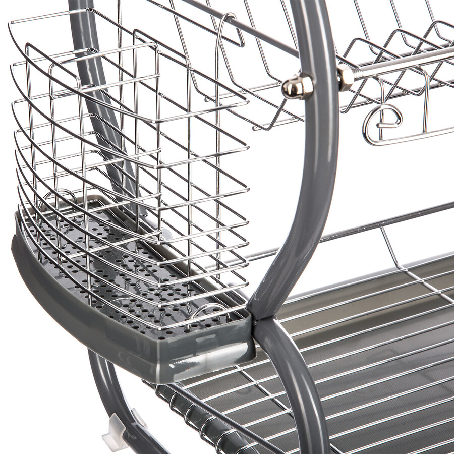 Égouttoir métal 2 niveaux avec plateau, gris