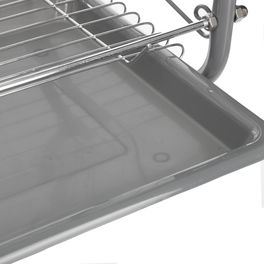 Égouttoir métal 2 niveaux avec plateau, gris