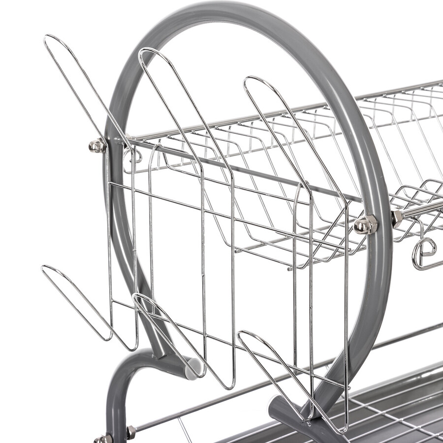 Égouttoir métal 2 niveaux avec plateau, gris