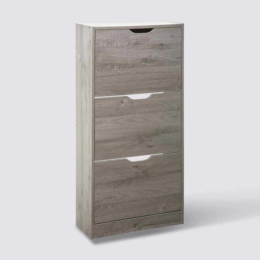 Meuble range-chaussures 3 tiroirs, effet chêne gris Drawy