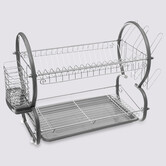 Égouttoir métal 2 niveaux avec plateau, gris