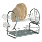 Égouttoir métal 2 niveaux avec plateau, gris