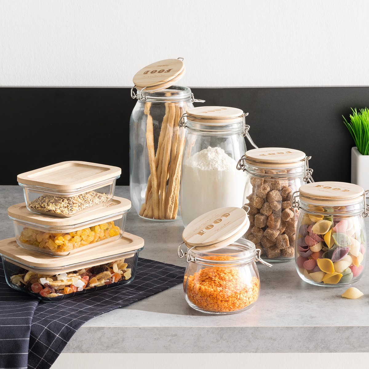 Bocal verre couvercle pin, 1,5l Wording