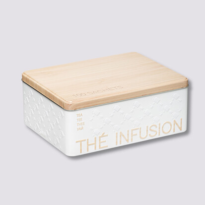 Boîte à thé 6 compartiments métal, blanc Scandi nature