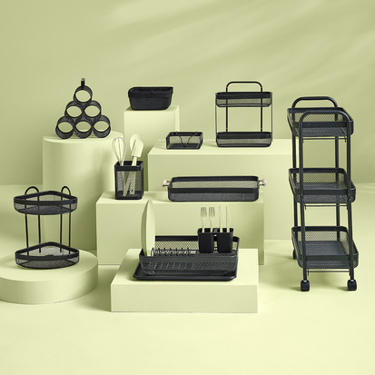 Petite étagère 2 niveaux métal, noir Mayaj