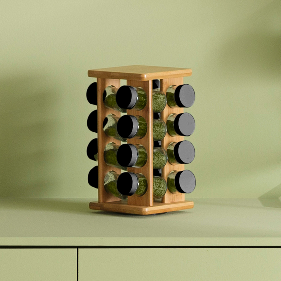 Support rotatif 16 pots à épices Bambou