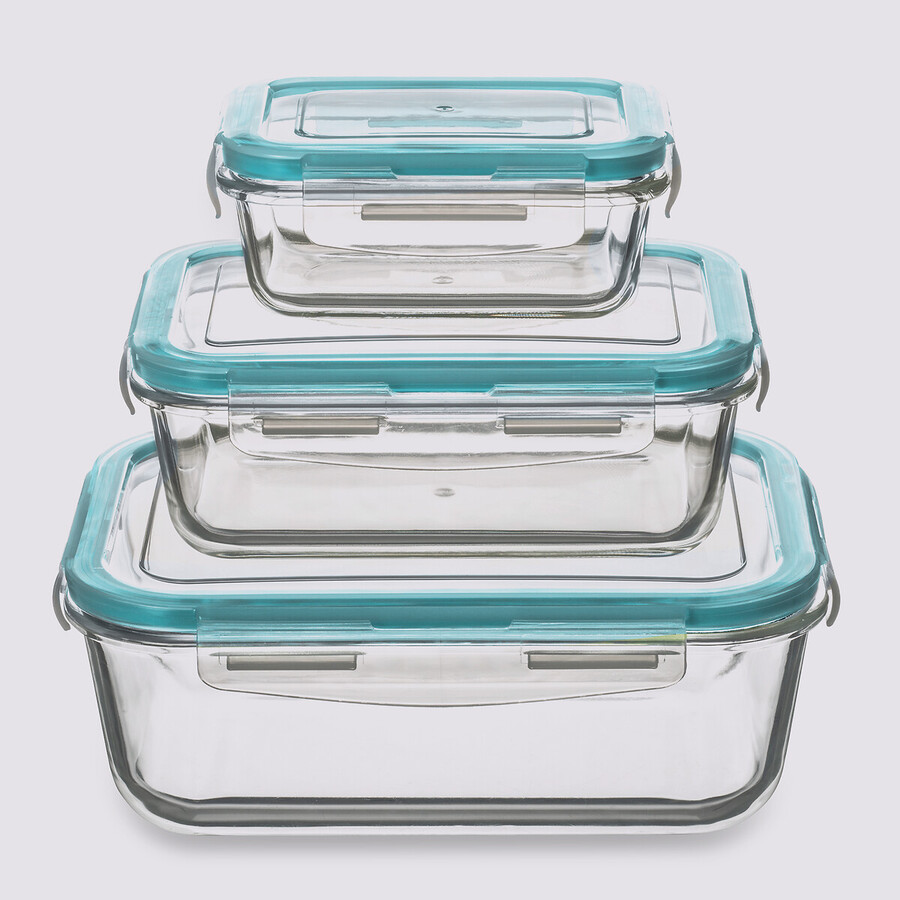 3 grandes boîtes rect de conservation verre Clipeat