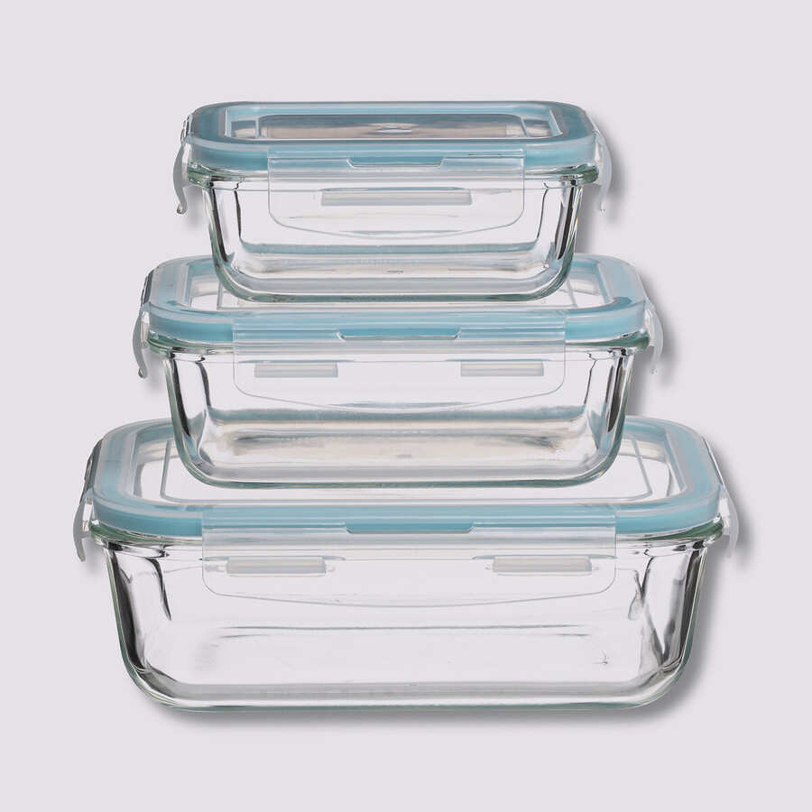 3 petites boîtes rect de conservation verre Clipeat