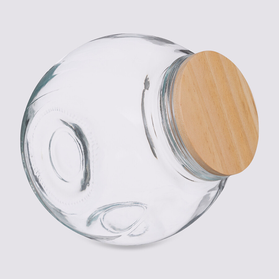 Bocal verre à bonbons couvercle bois 2,1l 