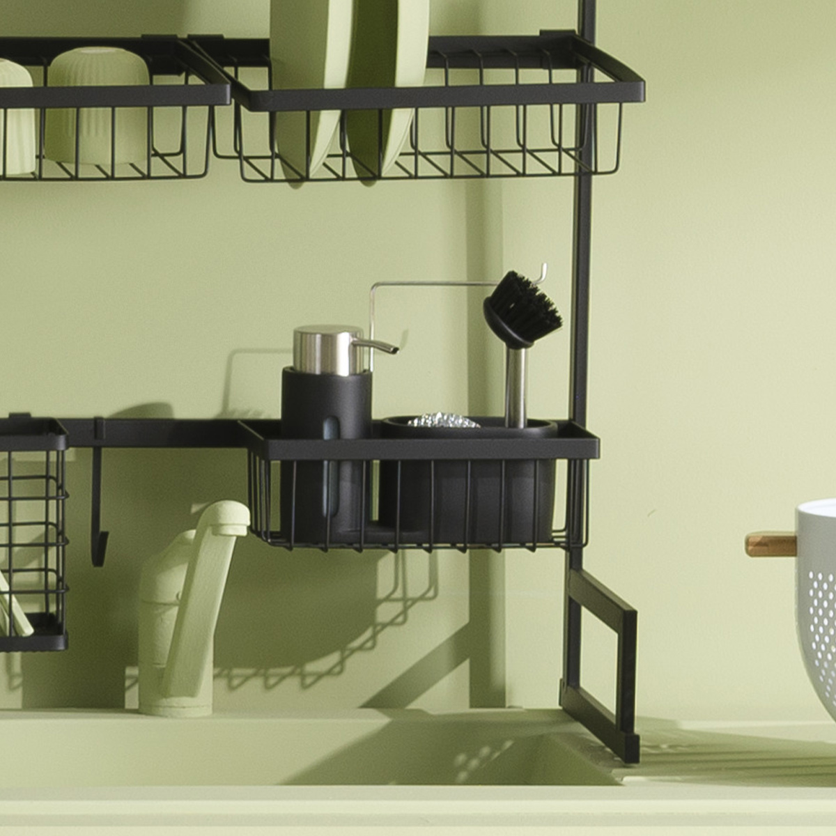 Organiseur évier avec distributeur 150ml, noir 