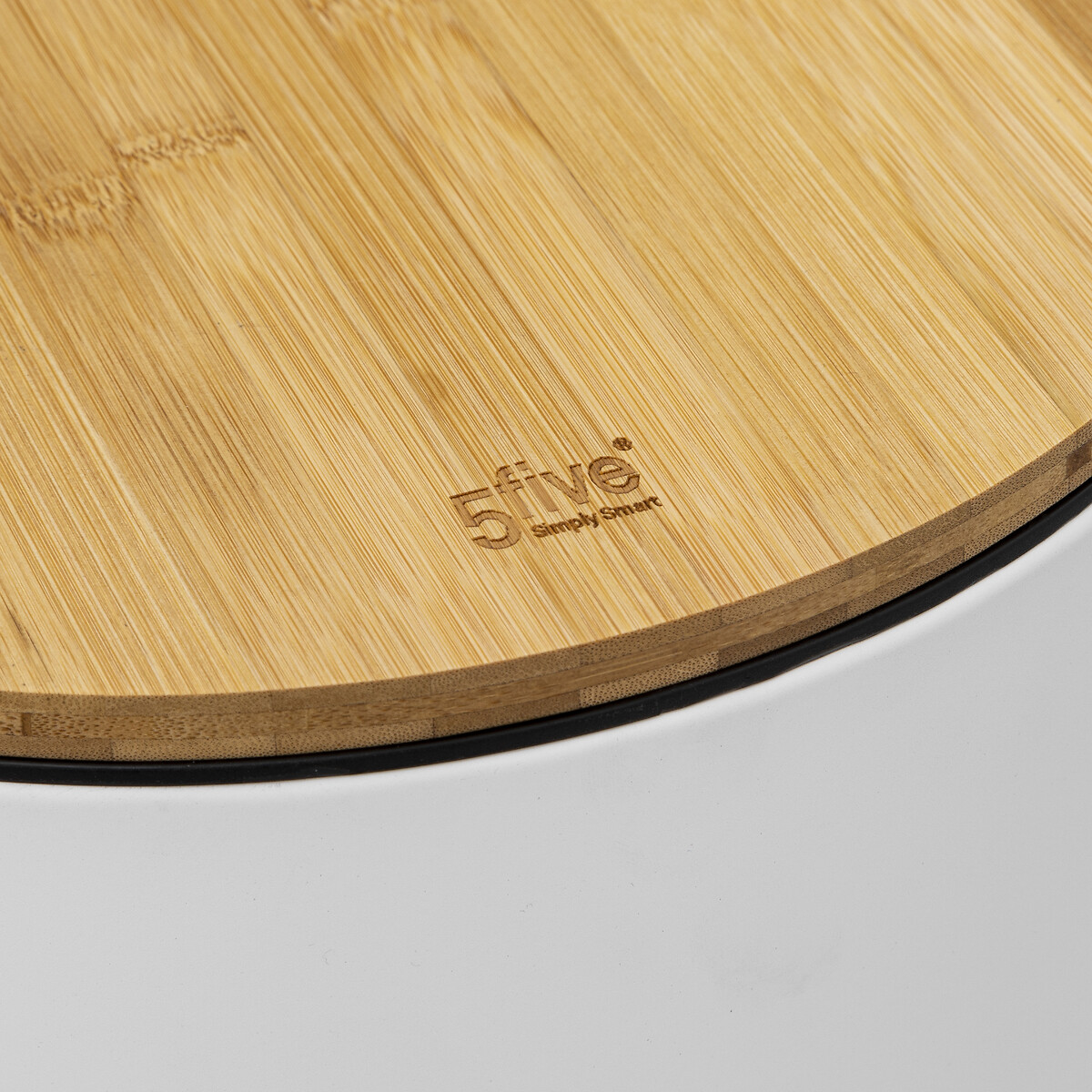 Poubelle ronde avec couvercle bambou 30l, blanc Modern color