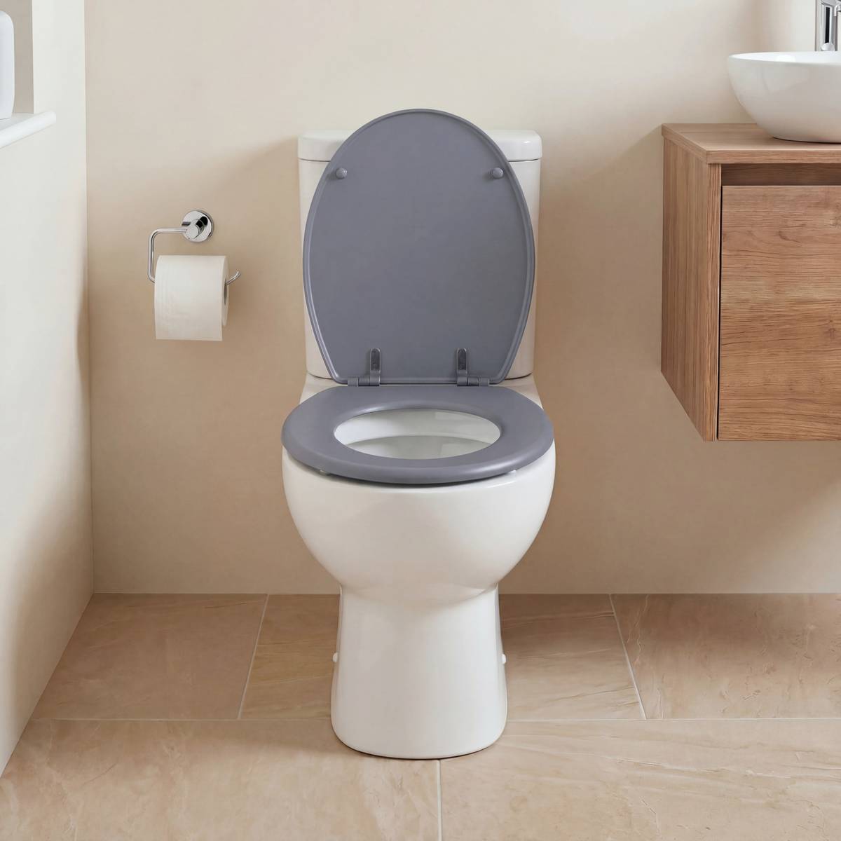 Abattant wc bois laqué, gris Colorama