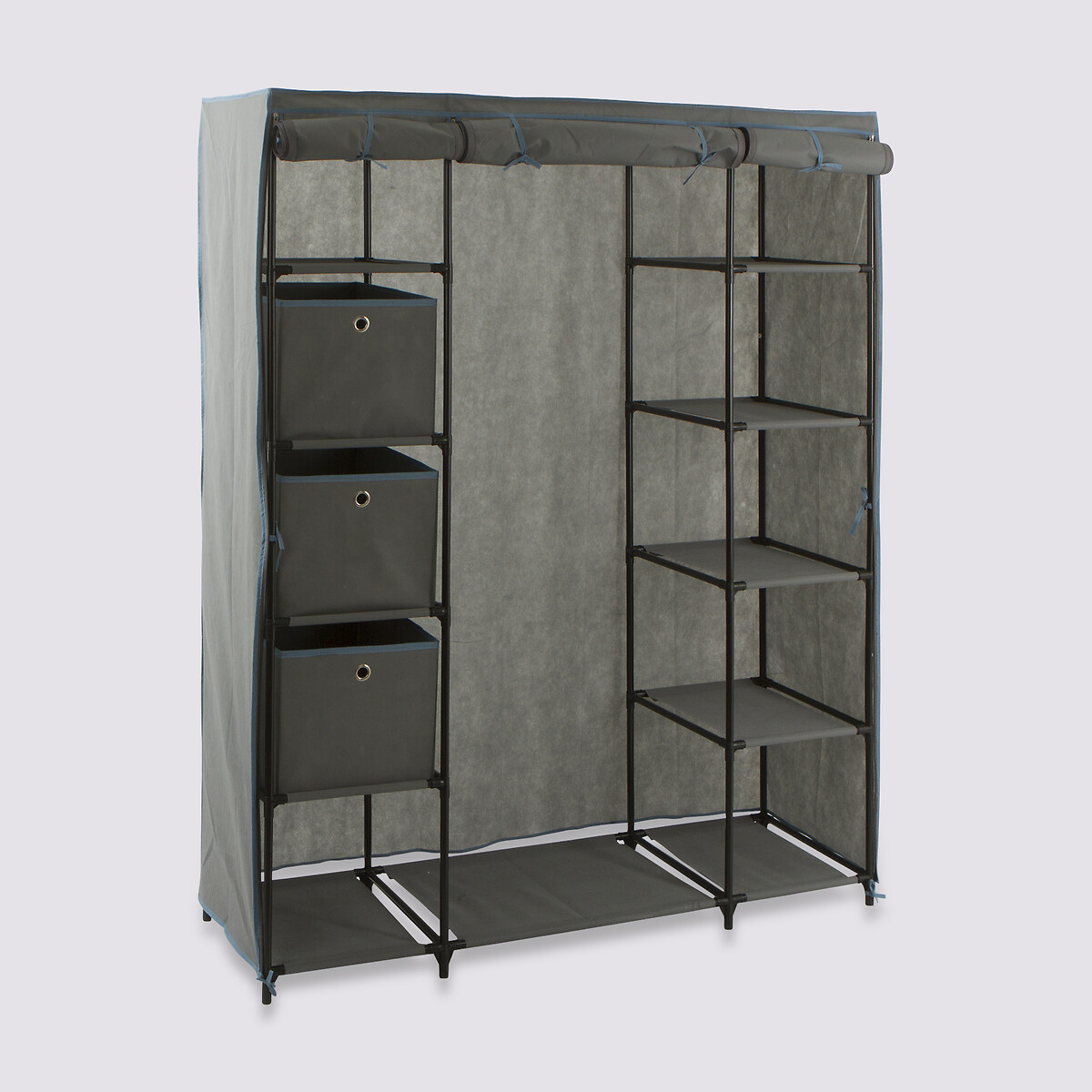 Armoire penderie 3 boîtes, tissu gris anthracite 
