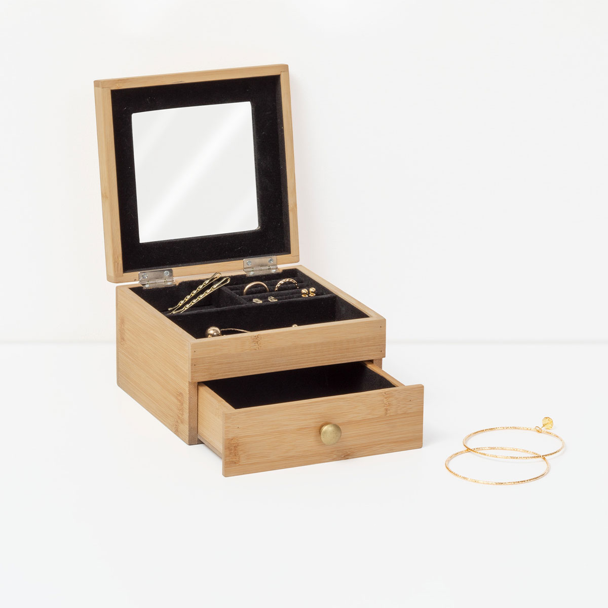 Petite boîte à bijoux avec miroir Bambou