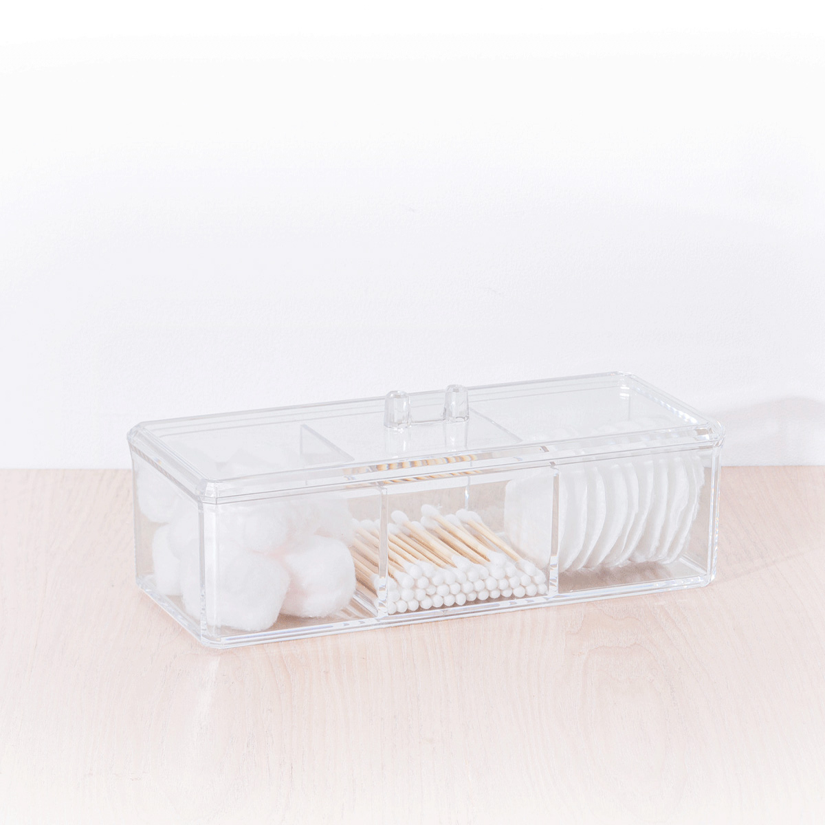 Boîte à cotons 3 compartiments, transparent Selena