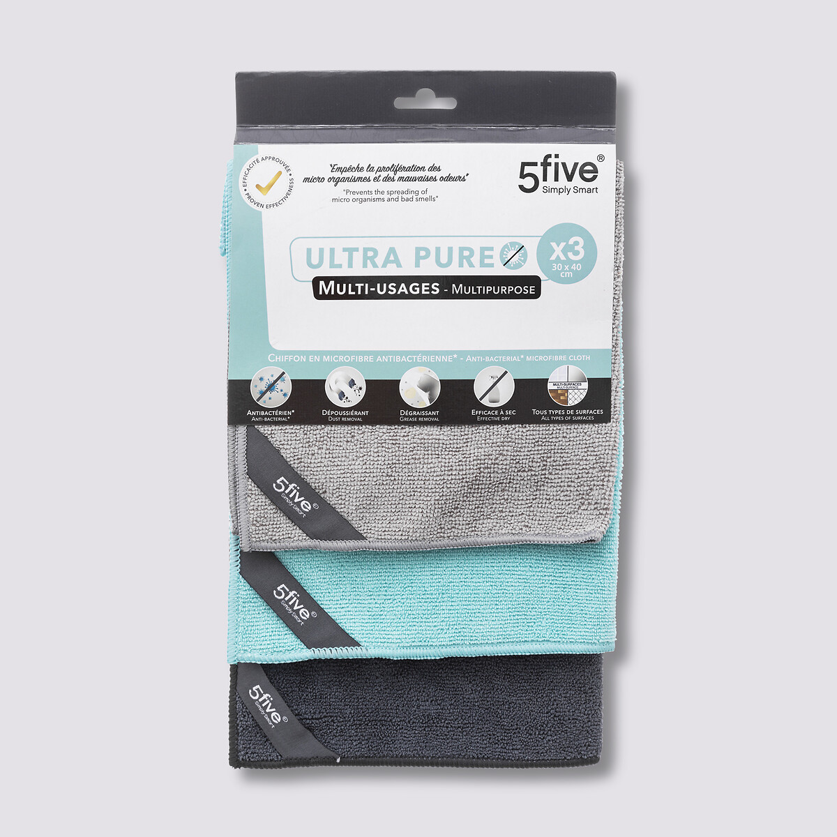 3 chiffons microfibre antibactérien 30x40cm 