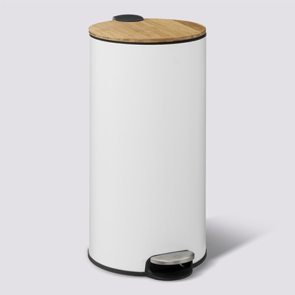 Poubelle ronde avec couvercle bambou 30l, blanc Modern color