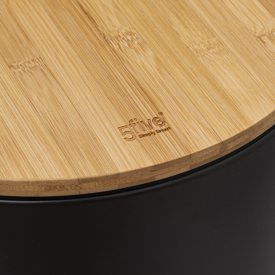 Poubelle ronde avec couvercle bambou 30l, noir Modern color