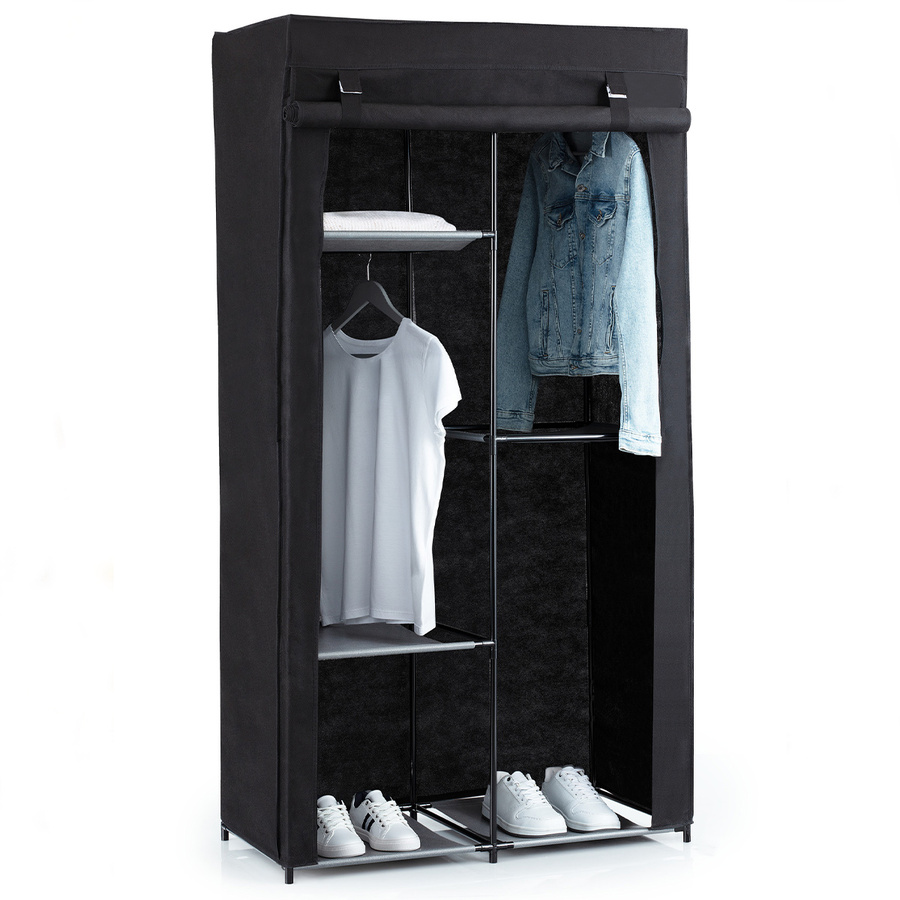 Armoire penderie modulable, tissu noir 